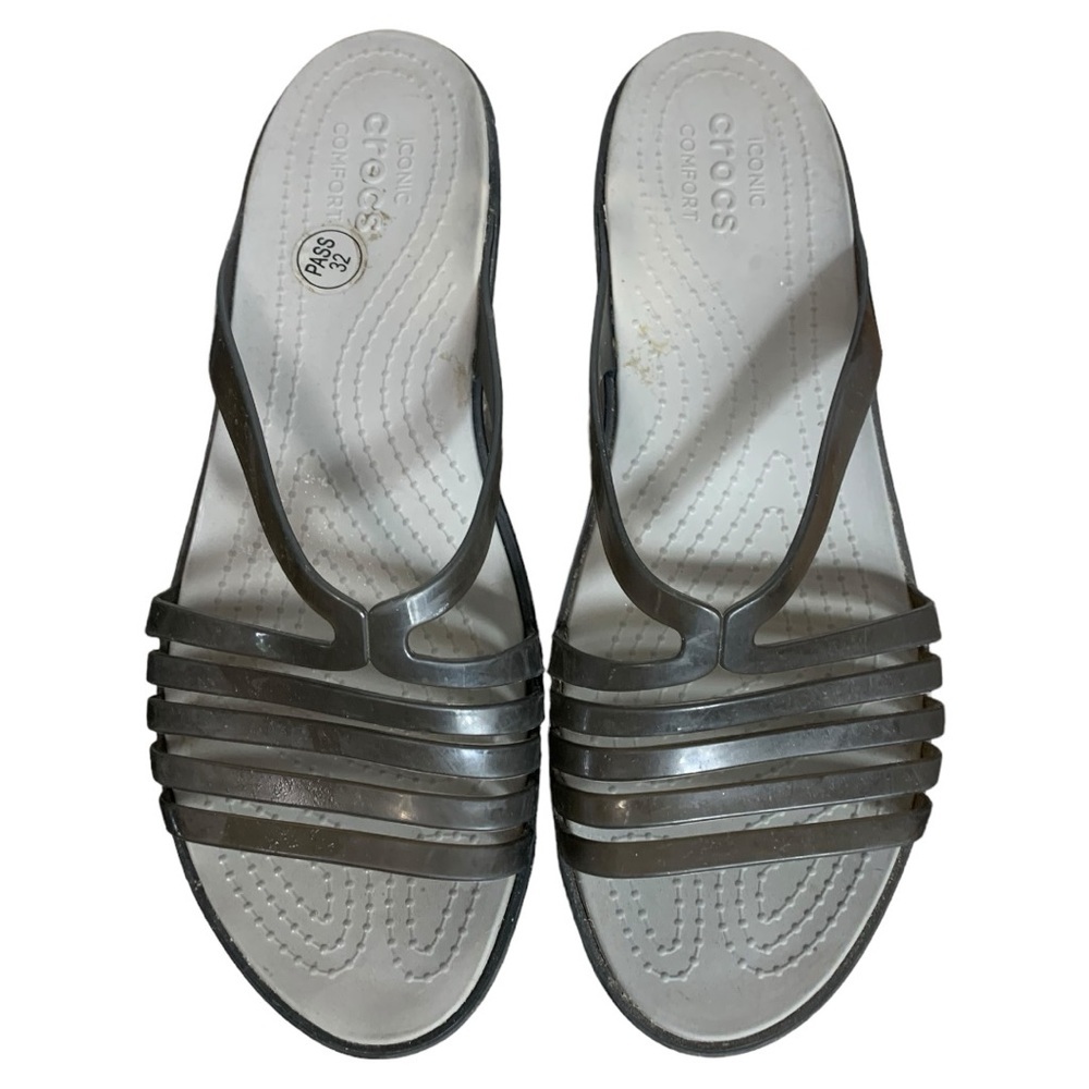 Crocs Iconic Comfort Isabella mini-wedge Black /  Smoke slide sandals size 10
